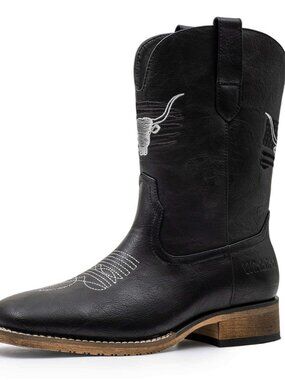 Winbird Cowboy Boots For Men Wide Square Toe Western Slip Resist Mens Boots